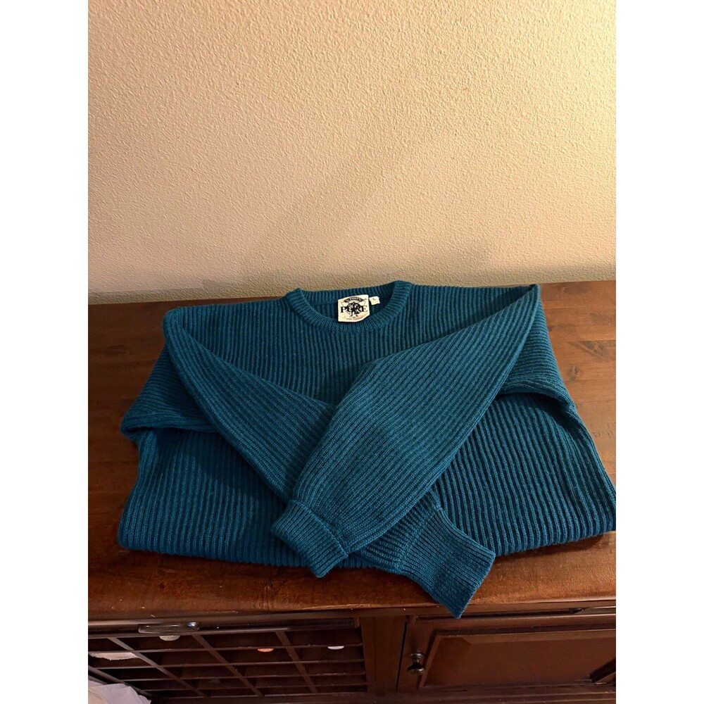 Vintage Pure Stuff Men's Blue Knit Crewneck Wool Acrylic Pullover Sweater Large